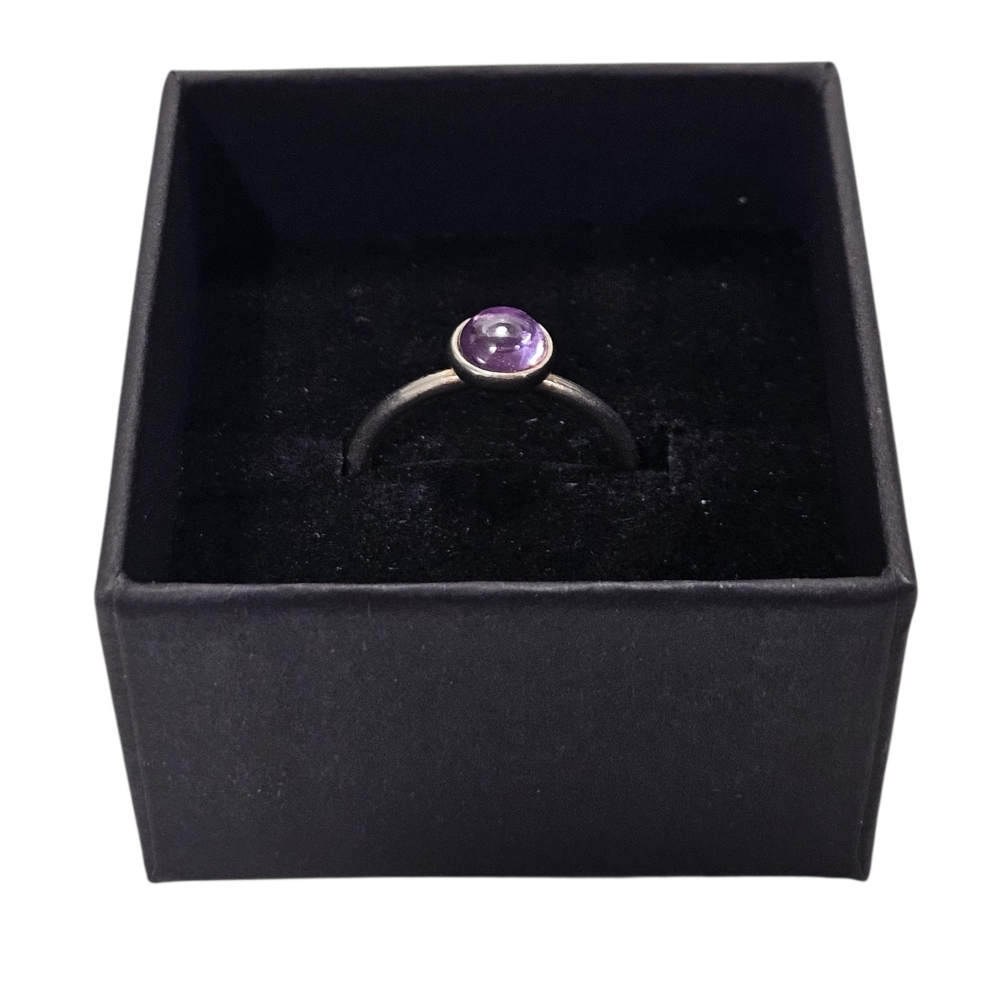 Pandora Sterling Silver Bezel Purple CZ Ring Size 52 US 6